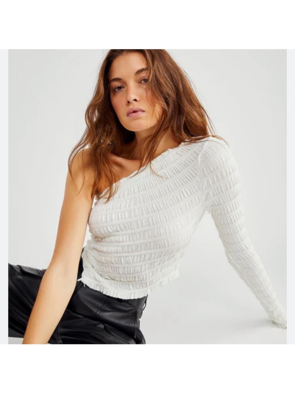 Free People Cream One-Shoulder Textured Top